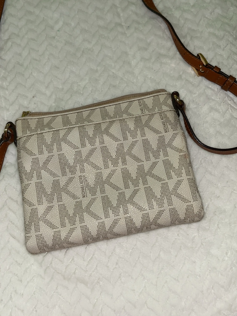Michael Kors Beige Logo Crossbody with Tan Leather Strap - Picture 6 of 7